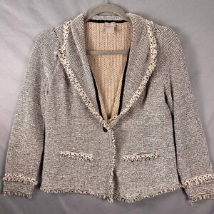Chico's Size Grey/Blk Tweed Frayed blazer Jacket Career Busi Casual EUC Size Sml